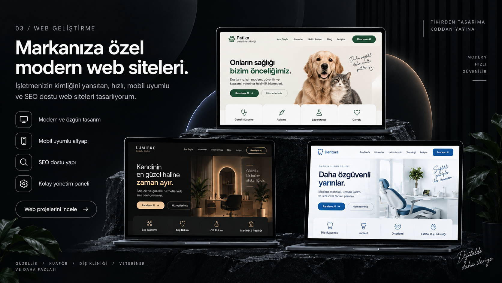 Güzellik merkezi, kuaför ve diş kliniği web siteleri